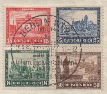 Michel Nr. 446 - 449 (Herzstück aus Block 1), Postwertzeichen-Ausstellung auf Einschreibebrief.